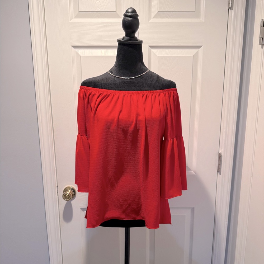 Impressions Red Off-the-Shoulder 3/4 Sleeve Blouse Size M